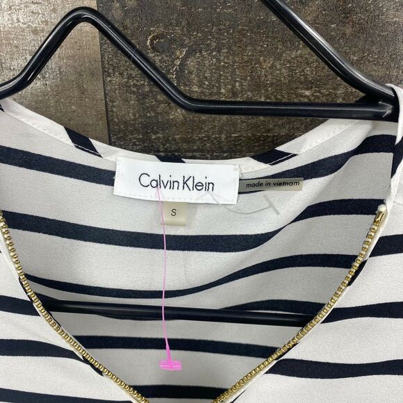 Calvin Klein 1/2 Zip V-Neck Striped Blouse Size SM - Picture 4 of 6